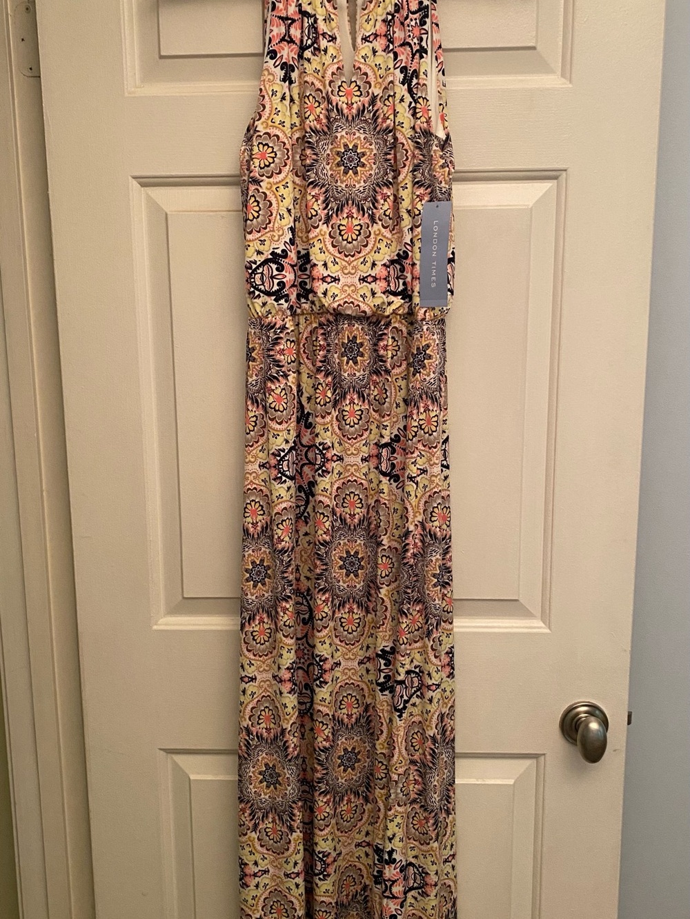 London Times Sleeveless Paisley Maxi Dress - Yellow Pink Black